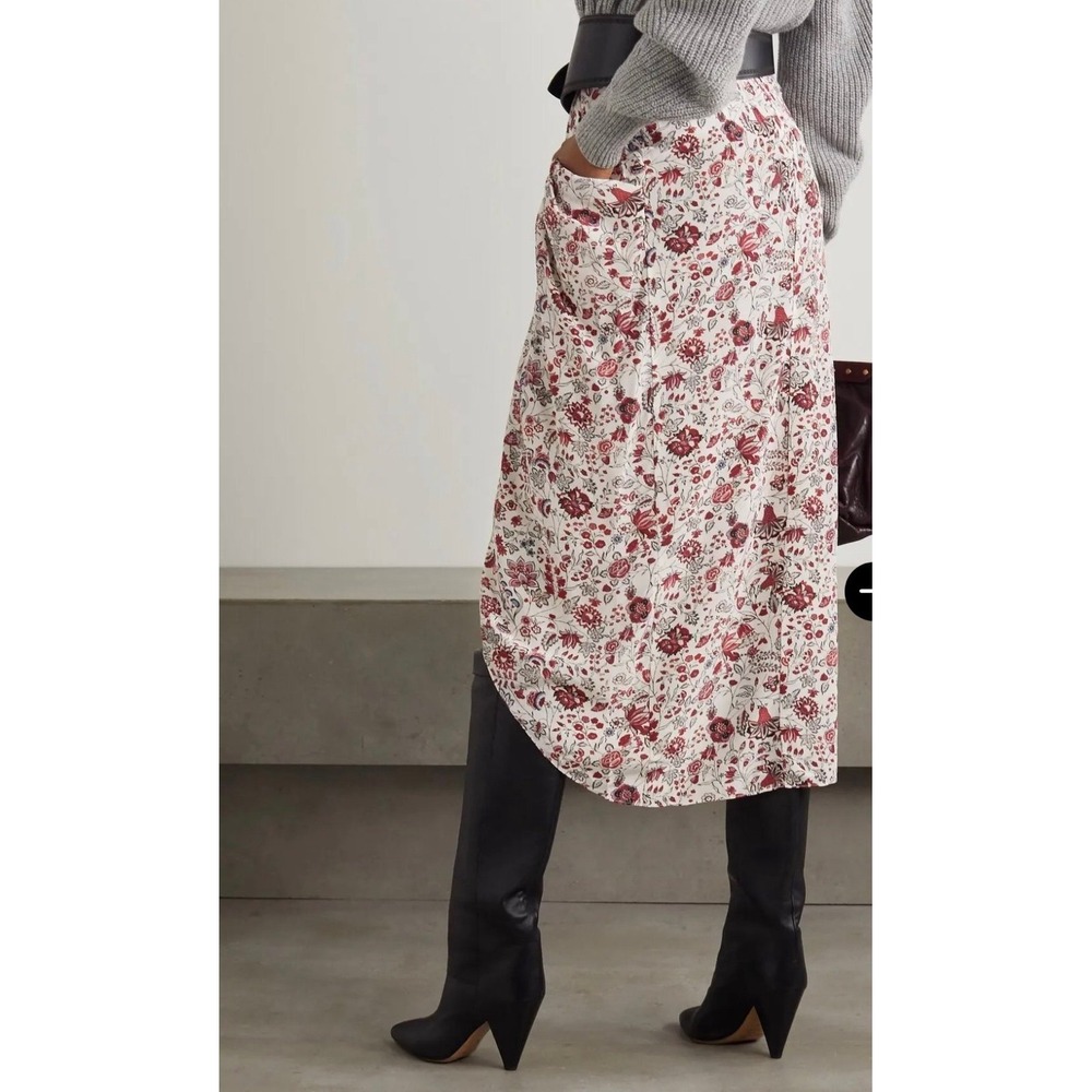 Isabel Marant Ginkinali Draped Floral-Print Silk Crepe De Chine Midi Skirt - Picture 2 of 10